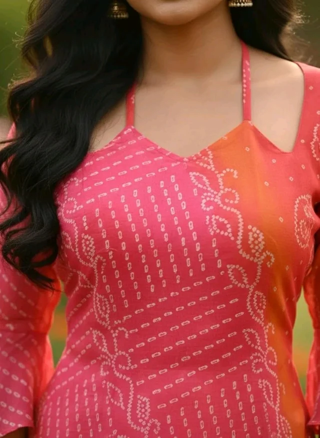 Kesari Bandhei Faux Georgette Kurti - L, Mandy