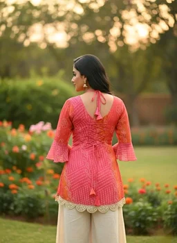 Kesari Bandhei Faux Georgette Kurti - XS, Mandy