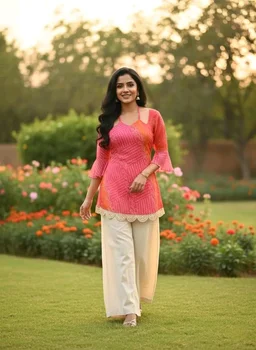 Kesari Bandhei Faux Georgette Kurti - XXL, Mandy