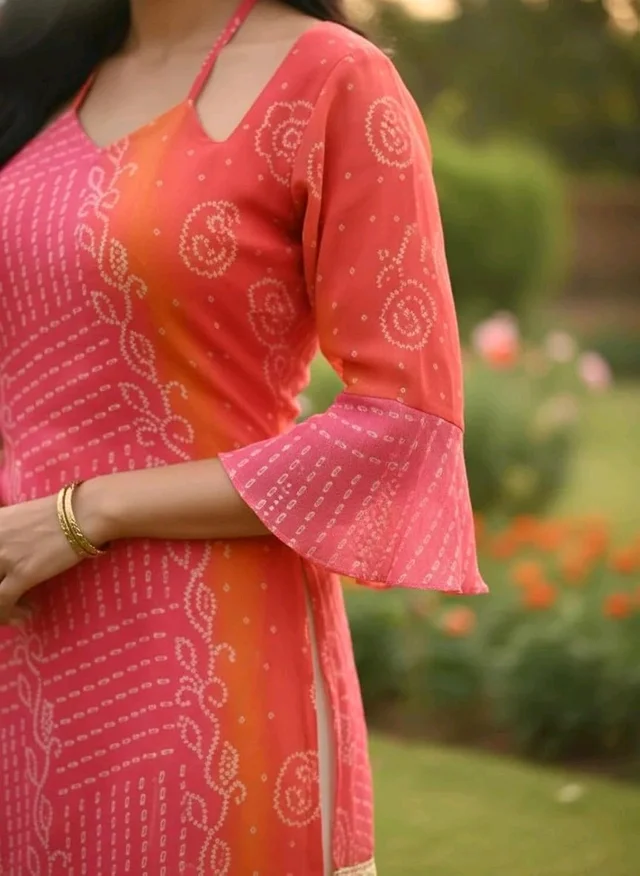Kesari Bandhei Faux Georgette Kurti - XXXL, Mandy