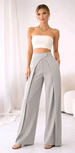 Women Loose Fit Beige Lycra Blend Trousers
- L, Light Grey