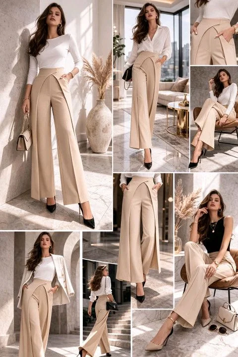 Women Loose Fit Beige Lycra Blend Trousers
- M, Beige