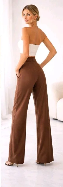 Women Loose Fit Beige Lycra Blend Trousers
- M, Brown