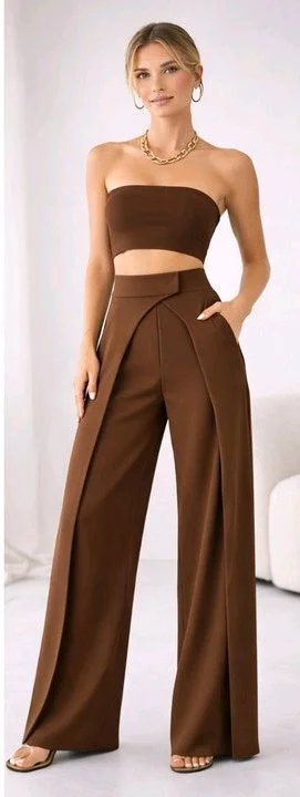 Women Loose Fit Beige Lycra Blend Trousers
- M, Brown