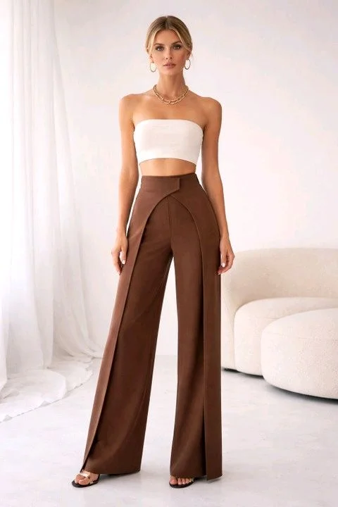 Women Loose Fit Beige Lycra Blend Trousers
- S, Brown