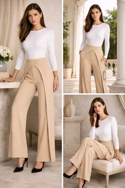 Women Loose Fit Beige Lycra Blend Trousers
- XL, Beige