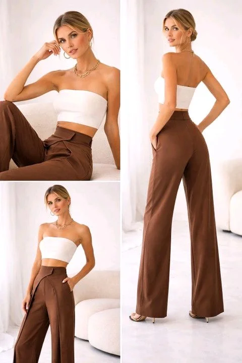 Women Loose Fit Beige Lycra Blend Trousers
- XL, Brown