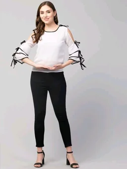 Women's top for Summer Georgette Dori Design in Cap Sleeve Casual Top for Women/Girls Top - L, White