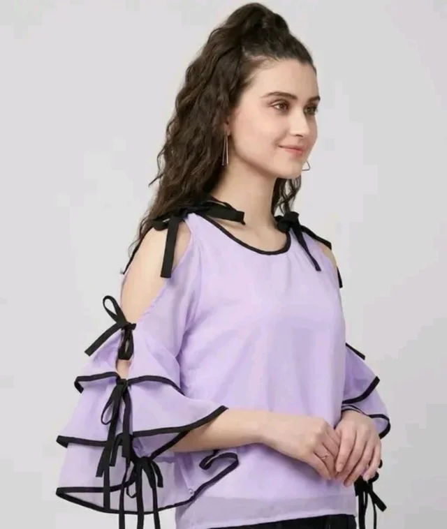 Women's top for Summer Georgette Dori Design in Cap Sleeve Casual Top for Women/Girls Top - L, Snuff