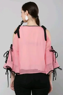 Women's top for Summer Georgette Dori Design in Cap Sleeve Casual Top for Women/Girls Top - M, Pink