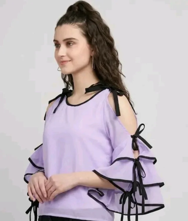 Women's top for Summer Georgette Dori Design in Cap Sleeve Casual Top for Women/Girls Top - M, Snuff
