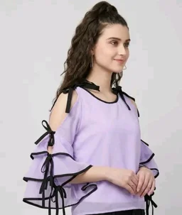 Women's top for Summer Georgette Dori Design in Cap Sleeve Casual Top for Women/Girls Top - M, Snuff