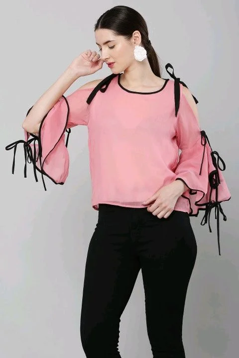 Women's top for Summer Georgette Dori Design in Cap Sleeve Casual Top for Women/Girls Top - S, Pink