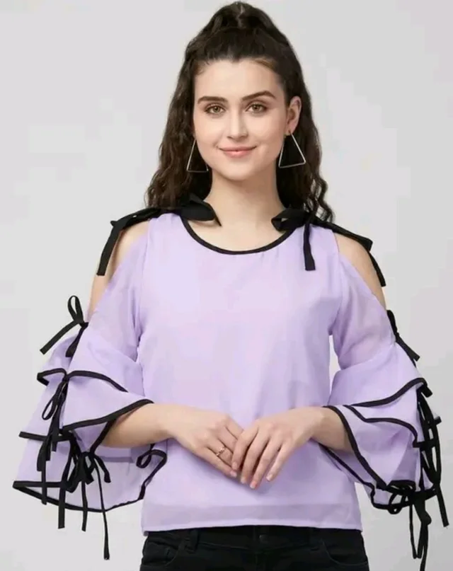 Women's top for Summer Georgette Dori Design in Cap Sleeve Casual Top for Women/Girls Top - S, Snuff