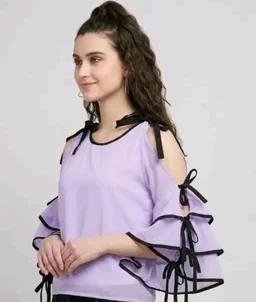 Women's top for Summer Georgette Dori Design in Cap Sleeve Casual Top for Women/Girls Top - S, Snuff