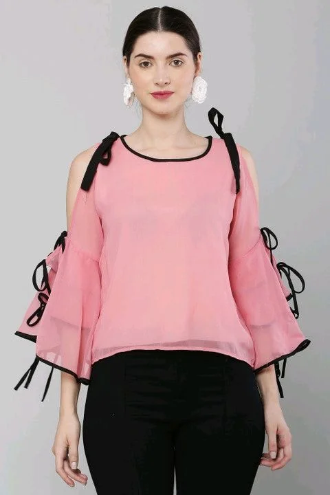Women's top for Summer Georgette Dori Design in Cap Sleeve Casual Top for Women/Girls Top - XL, Pink