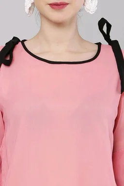 Women's top for Summer Georgette Dori Design in Cap Sleeve Casual Top for Women/Girls Top - XL, Pink