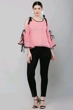 Women's top for Summer Georgette Dori Design in Cap Sleeve Casual Top for Women/Girls Top - XL, Pink