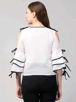 Women's top for Summer Georgette Dori Design in Cap Sleeve Casual Top for Women/Girls Top - XL, White