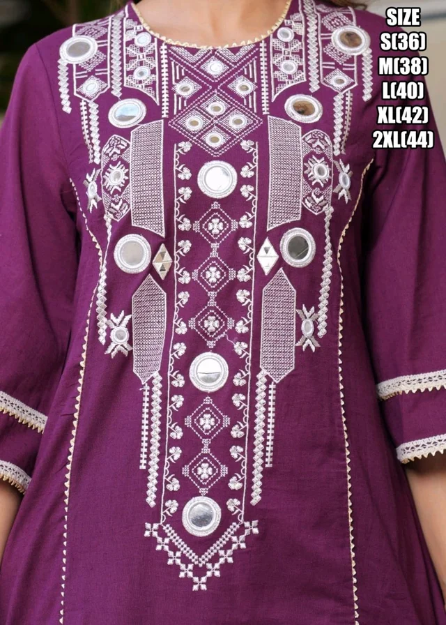 Black Elegant Reyon Cotton Top & Plazo Set with Real Mirror Work and Fancy Lace Latkan
- M, Wine