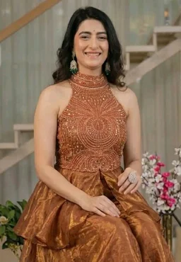 Women Regular Beads and Stones Top with Palazzos - M, Brown Rust