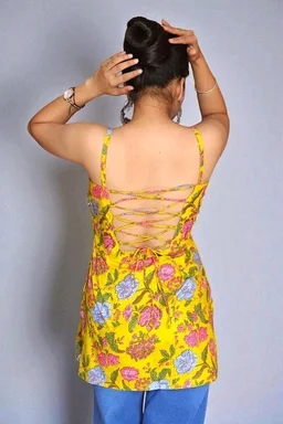 Floral Print Pure Cotton Straight Kurta for Women (Yellow - XL, Lemon