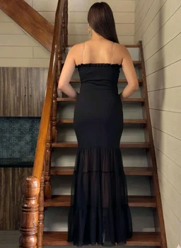 Beautiful Black Bodycon Maxi Dress for Women | Shoulder Strap Sheer Panel Evening Gown | Party & Cocktail Wear - M, Black