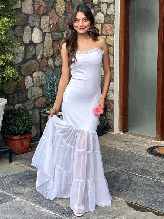 Beautiful Black Bodycon Maxi Dress for Women | Shoulder Strap Sheer Panel Evening Gown | Party & Cocktail Wear - S, White
