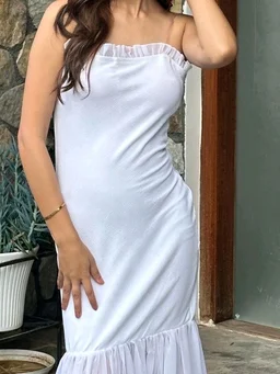 Beautiful Black Bodycon Maxi Dress for Women | Shoulder Strap Sheer Panel Evening Gown | Party & Cocktail Wear - S, White