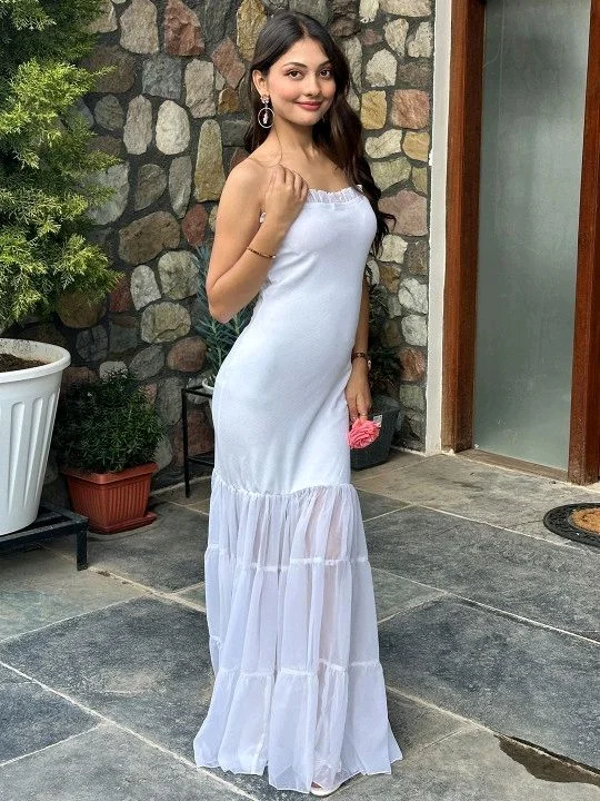 Beautiful Black Bodycon Maxi Dress for Women | Shoulder Strap Sheer Panel Evening Gown | Party & Cocktail Wear - S, White