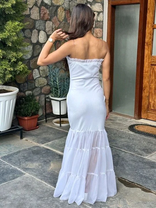 Beautiful Black Bodycon Maxi Dress for Women | Shoulder Strap Sheer Panel Evening Gown | Party & Cocktail Wear - S, White