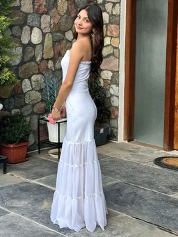 Beautiful Black Bodycon Maxi Dress for Women | Shoulder Strap Sheer Panel Evening Gown | Party & Cocktail Wear - S, White