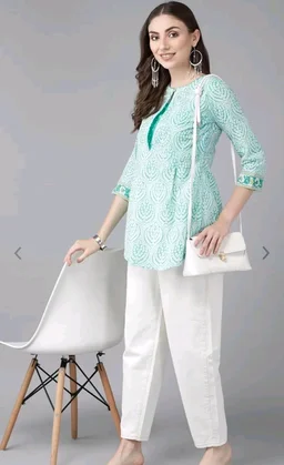 Rain & Rainbow Printed Pure Cotton Straight Kurta for Women (Orange)
- L, Turquoise Blue
