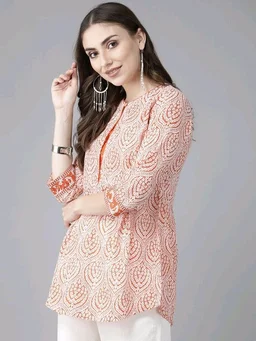 Rain & Rainbow Printed Pure Cotton Straight Kurta for Women (Orange)
- XL, Orange