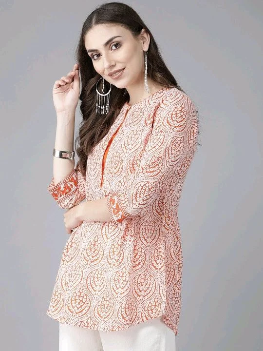 Rain & Rainbow Printed Pure Cotton Straight Kurta for Women (Orange)
- XL, Orange