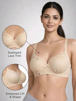 Padded Bra for Girls & Women | 3/4 Coverage Push-Up Bra | Seamless Everyday Bra with Back Closure
- 32A, Beige