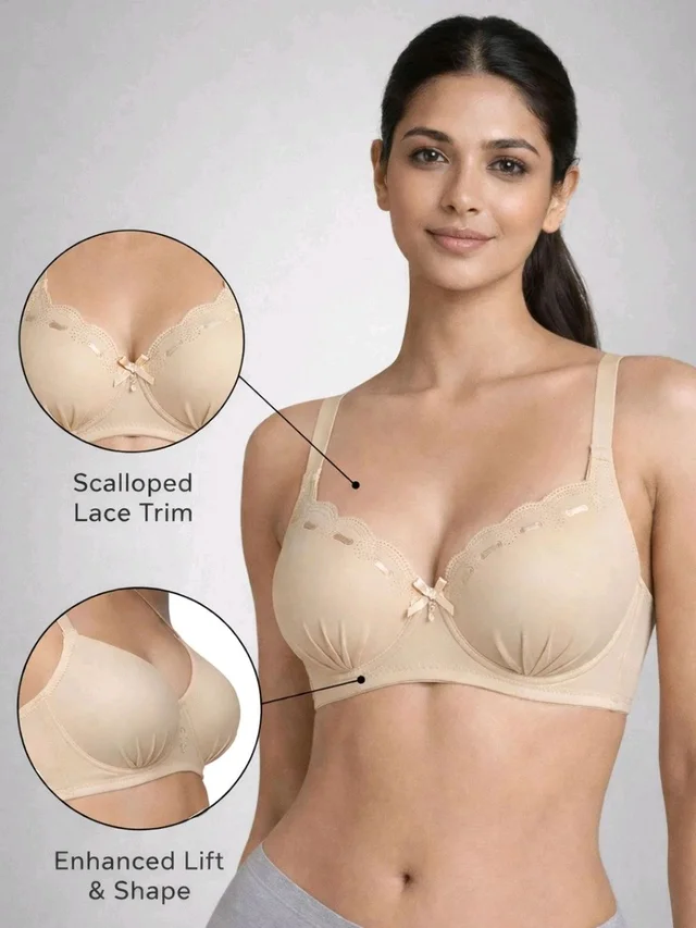 Padded Bra for Girls & Women | 3/4 Coverage Push-Up Bra | Seamless Everyday Bra with Back Closure
- 32A, Beige