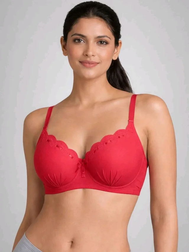 Padded Bra for Girls & Women | 3/4 Coverage Push-Up Bra | Seamless Everyday Bra with Back Closure
- 32A, Red