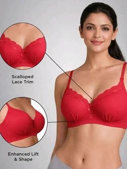 Padded Bra for Girls & Women | 3/4 Coverage Push-Up Bra | Seamless Everyday Bra with Back Closure
- 32A, Red