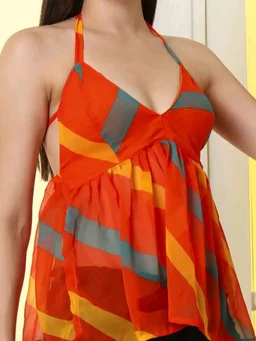 Halter Neck Schiffli Empire Top - XXL, Grenadier