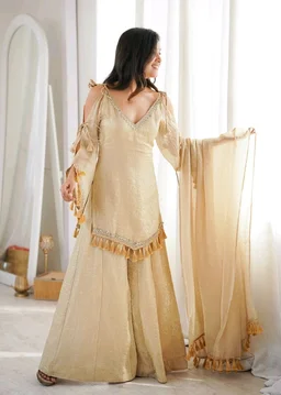 Designer 3 Piece Doremon Crush Palazzo Suit with Lace Border Dupatta - XL, Sorrell Brown