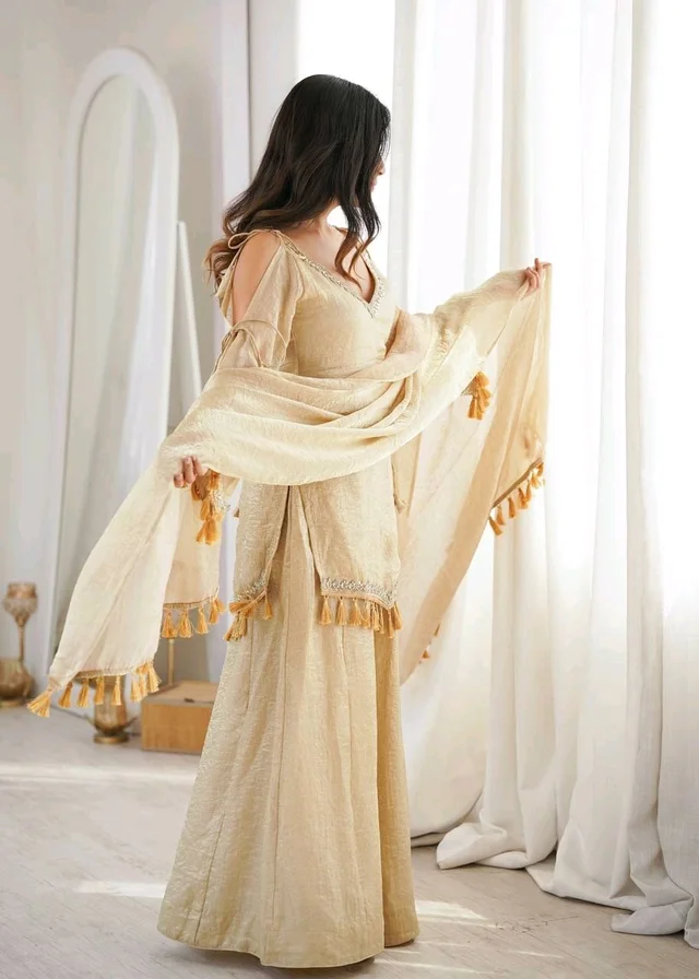 Designer 3 Piece Doremon Crush Palazzo Suit with Lace Border Dupatta - XL, Sorrell Brown