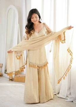 Designer 3 Piece Doremon Crush Palazzo Suit with Lace Border Dupatta - XXL, Sorrell Brown