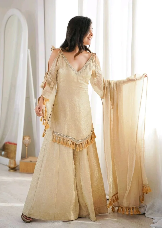 Designer 3 Piece Doremon Crush Palazzo Suit with Lace Border Dupatta - XXL, Sorrell Brown