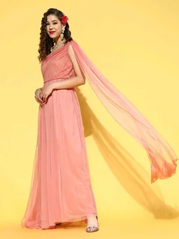 Women Attractive Peach Solid One-Shoulder Dress - M, Rose Bud