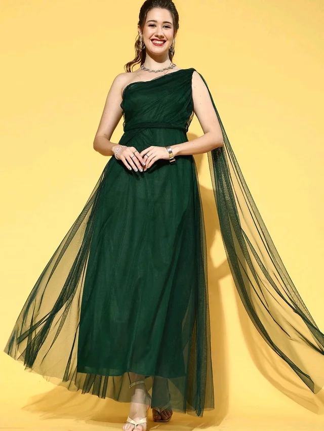 Women Attractive Peach Solid One-Shoulder Dress - L, Celtic