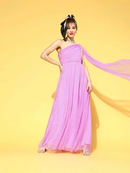 Women Attractive Peach Solid One-Shoulder Dress - XL, French Lilac