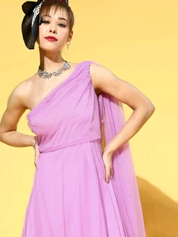 Women Attractive Peach Solid One-Shoulder Dress - XL, French Lilac