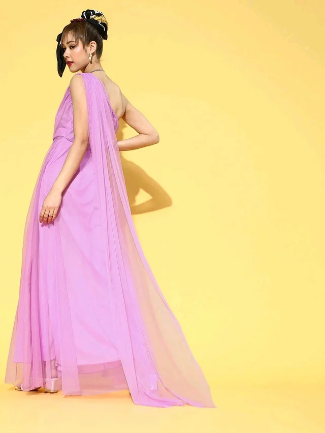 Women Attractive Peach Solid One-Shoulder Dress - XL, French Lilac