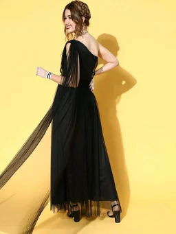 Women Attractive Peach Solid One-Shoulder Dress - 4XL, Black